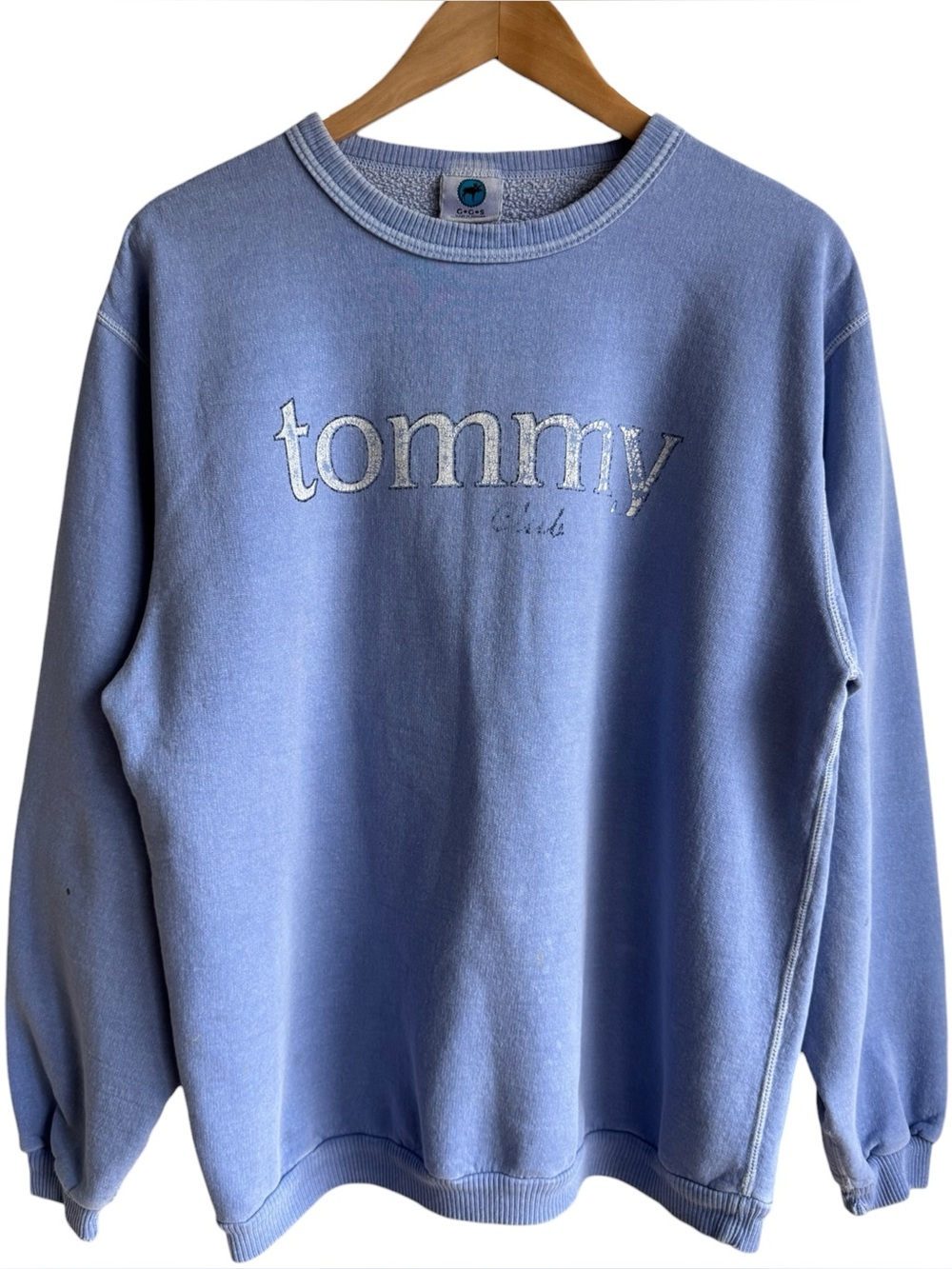 90s Distressed Tommy Club Crewneck Sweatshirt Sz L Soft Blue Graphic Loungewear